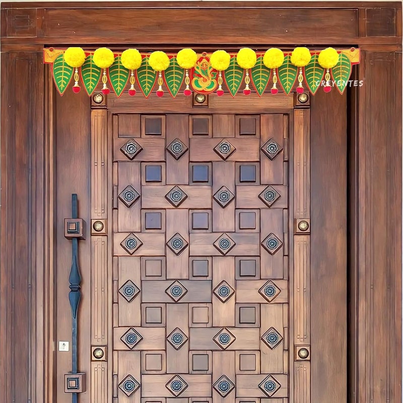 CREYENTES Ganesh pan Toran with Artificial Marigold Flower Door Diwali Toran for Home DcorTemple Pooja Room All Festival Embroidery Work - Image 5