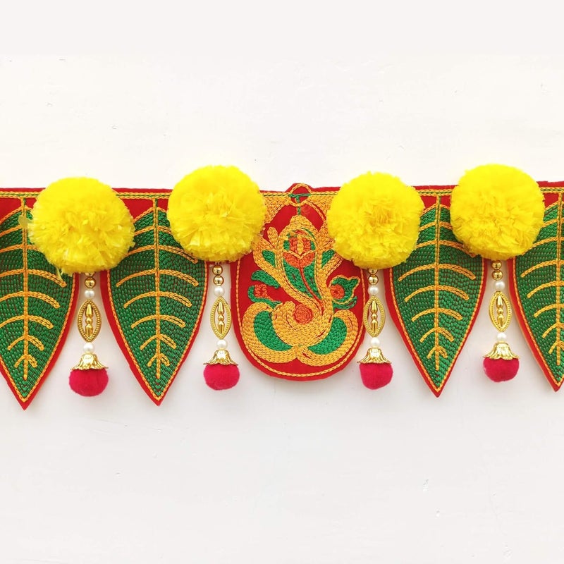 CREYENTES Ganesh pan Toran with Artificial Marigold Flower Door Diwali Toran for Home DcorTemple Pooja Room All Festival Embroidery Work - Image 4