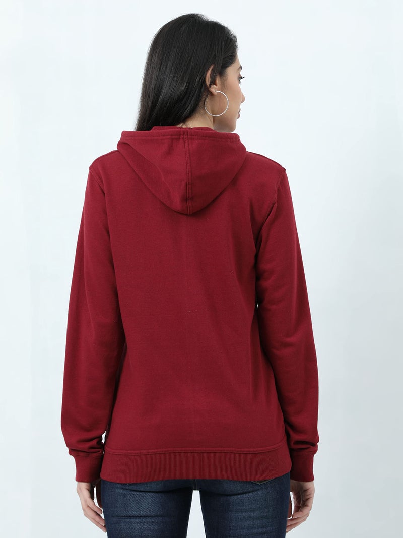 Wafaa Women's Cotton Plain Hooded Neck Full Zipper Maroon Color Regular Fit Sweatshirt Hoodies With Kangaroo Pocket L Size - Image 2