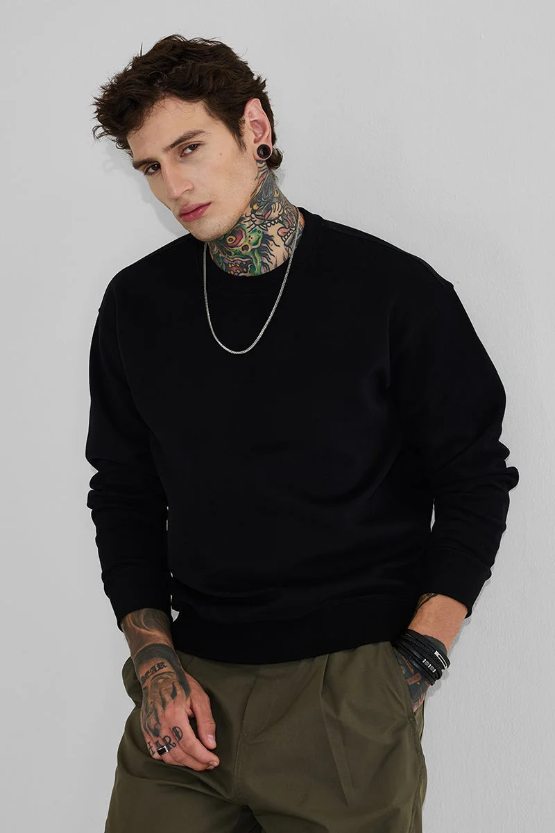 SNITCH Black Relaxed Fit Sweatshirt