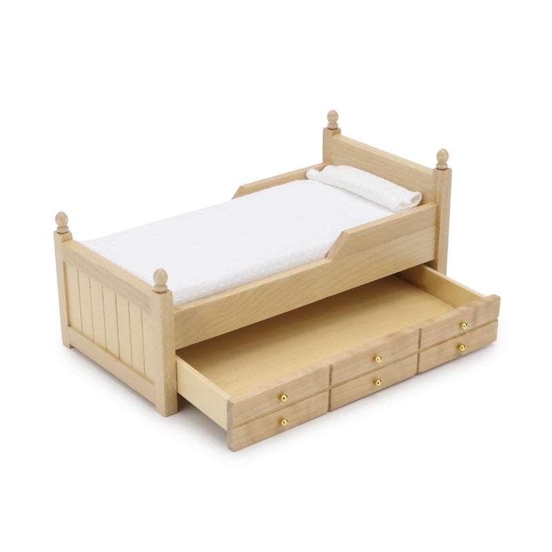 Cutemini Dollhouse Miniature Bed with Drawer 112 Wooden Furniture European Bedroom Bedding Furniture Accessories with Pillow Mattresses Vintage Floral Fabric Mini House Decoration Woody - Image 3