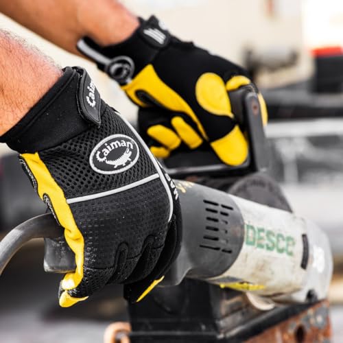 Caiman Multi Activity Gloves Genuine Pig Grain Leather Gold Gloves with G-GripTM palm (Medium, Black/Yellow) - Image 4