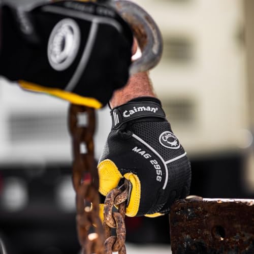 Caiman Multi Activity Gloves Genuine Pig Grain Leather Gold Gloves with G-GripTM palm (Medium, Black/Yellow) - Image 3