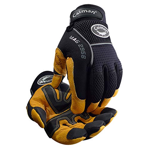 Caiman Multi Activity Gloves Genuine Pig Grain Leather Gold Gloves with G-GripTM palm (Medium, Black/Yellow) - Image 5