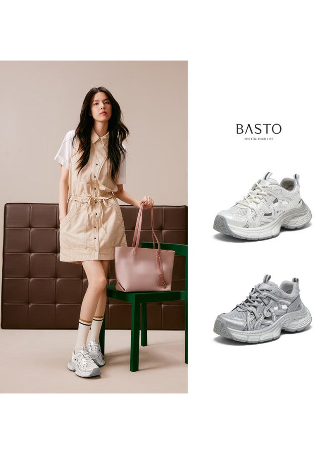 Basto 25 Mesh Hollow Breathable Dad Shoes Thick Sole Height Increasing Women's Casual Shoes D5810bm5 Off-white Size 35 - Image 5