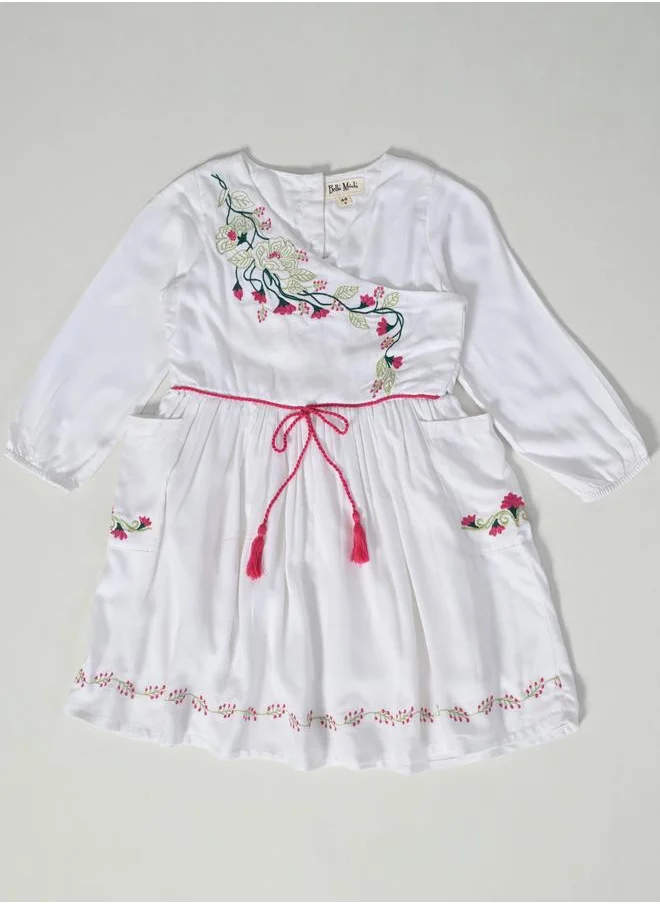 BELLA MODA Bella Moda Floral Embroidered Wrap Knee-Length Dress