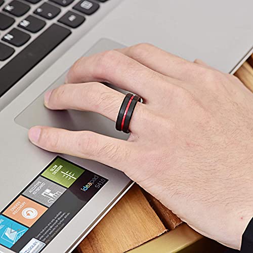 NUNCAD Mens Red and Black Ring Mens's Red Plated Tungsten Wedding Band Black Brushed Finish Grooved Comfort Fit Size 11 - Image 4
