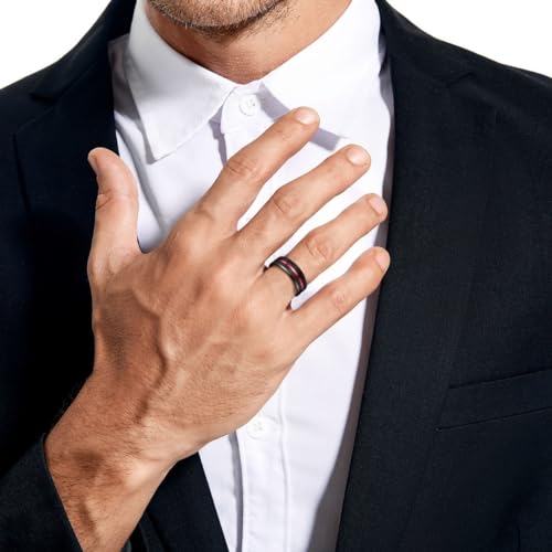 NUNCAD Mens Red and Black Ring Mens's Red Plated Tungsten Wedding Band Black Brushed Finish Grooved Comfort Fit Size 11 - Image 3