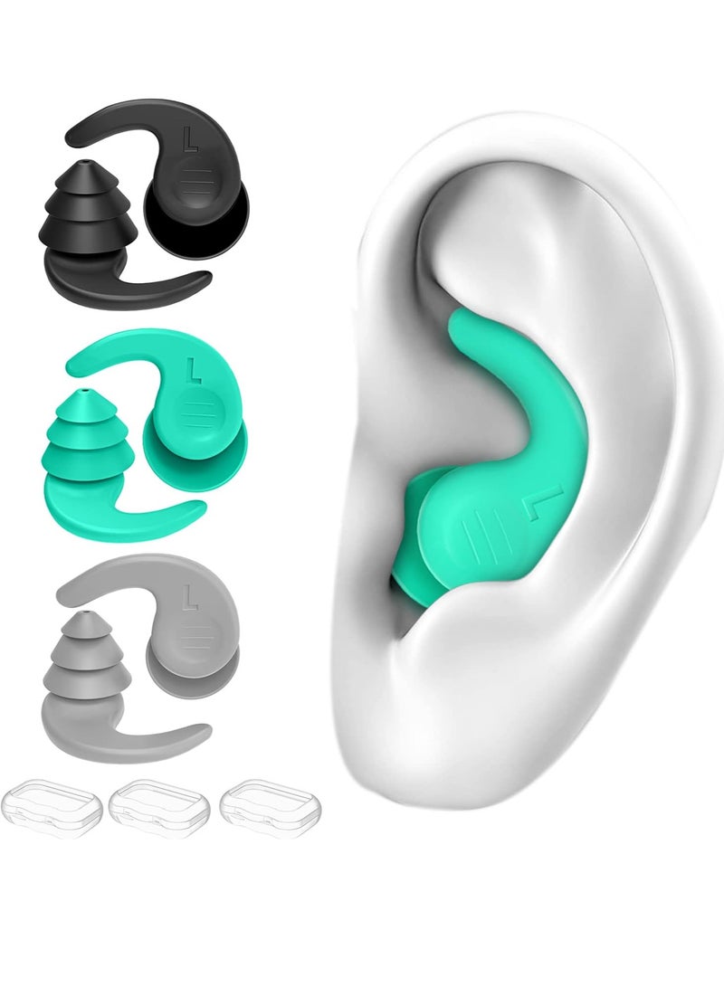 Mmmon 3 Pairs Swimming Ear Plugs,Waterproof Reusable Silicone Swim Earplugs for Swimming Surfing Snorkeling and Other Water Sports 