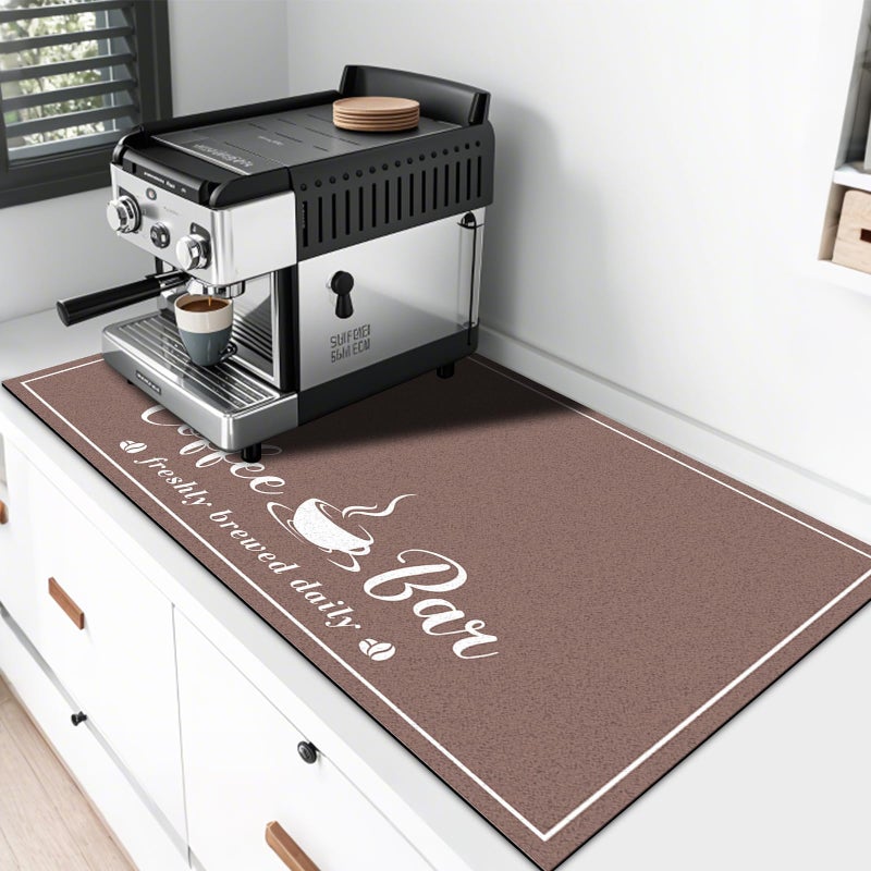 CooRug Absorbent Coffee Mat, Fashion Dish Drying Mat for Kitchen Counter Coffee Bar Accessories Espresso Machine Dish Rack 17" x 32" Brown - Image 1
