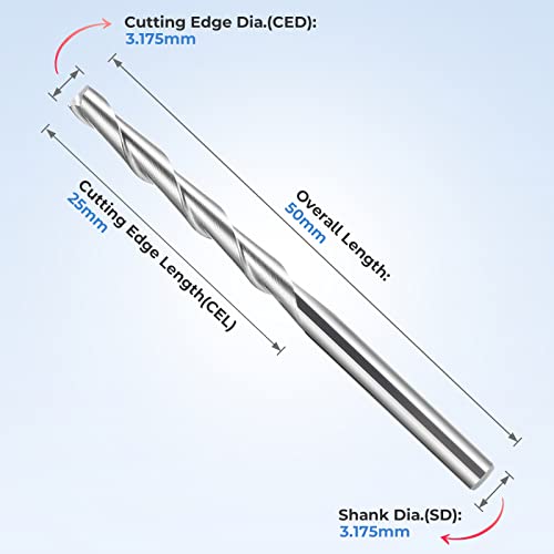 HQMaster CNC Router Bits 1/8" Shank CNC Bit End Mill Flat Nose Carbide Endmill Two Flute Spiral Upcut Milling Cutter Tool Set for Wood PVC MDF Hardwood 10Pcs (1/8" CED x 1/8" SD x 1" CEL x 2" OAL) - Image 2