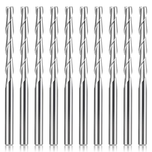 HQMaster CNC Router Bits 1/8" Shank CNC Bit End Mill Flat Nose Carbide Endmill Two Flute Spiral Upcut Milling Cutter Tool Set for Wood PVC MDF Hardwood 10Pcs (1/8" CED x 1/8" SD x 1" CEL x 2" OAL) - Image 1
