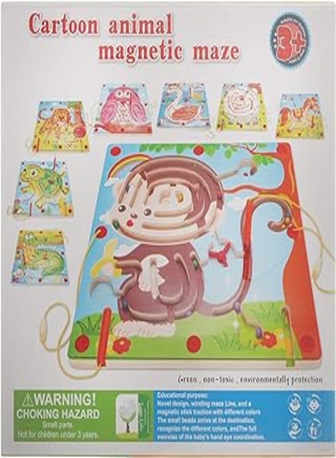 Wooden Cartoon Small Animal Magnetic Pen Maze Puzzle Toys, Monkey For Unisex, Multi Color