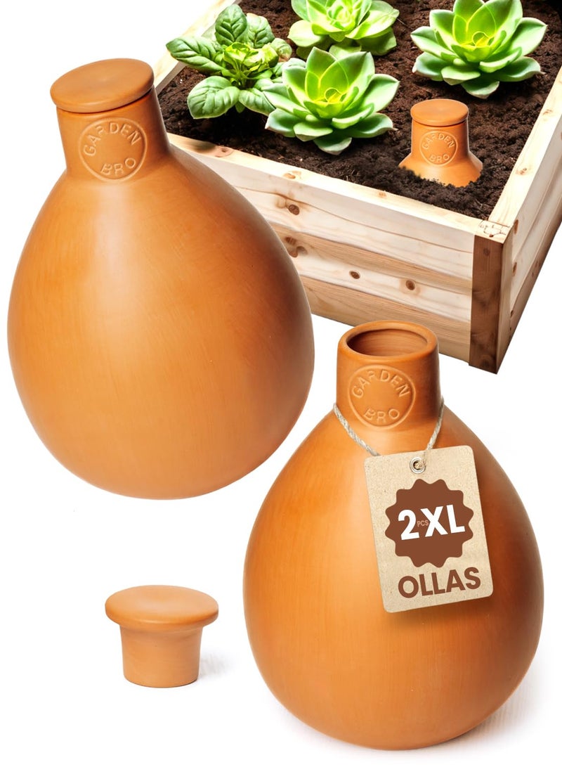 GARDENBRO 2pc Olla Pots For Garden Terracotta Watering Pots 32oz XL Garden Olla Watering System For Raised Beds Outdoor Plants Covers 14 Sq Ft Irrigation Area Water Plants While On Vacation 2pc XL 32oz - Image 2