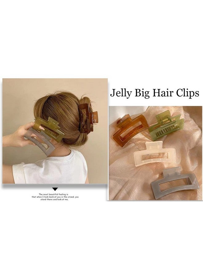 BAKEFY 2+2 Combo Big Hair Clips For Women Large Hair Claw Clips For Thick Hair Strong Hold Nonslip Jelly Moon Banana Nonslip Jumbo Jaw Clips Hair Styling Accessories (Total 4 Pcs), Multicolor - Image 5