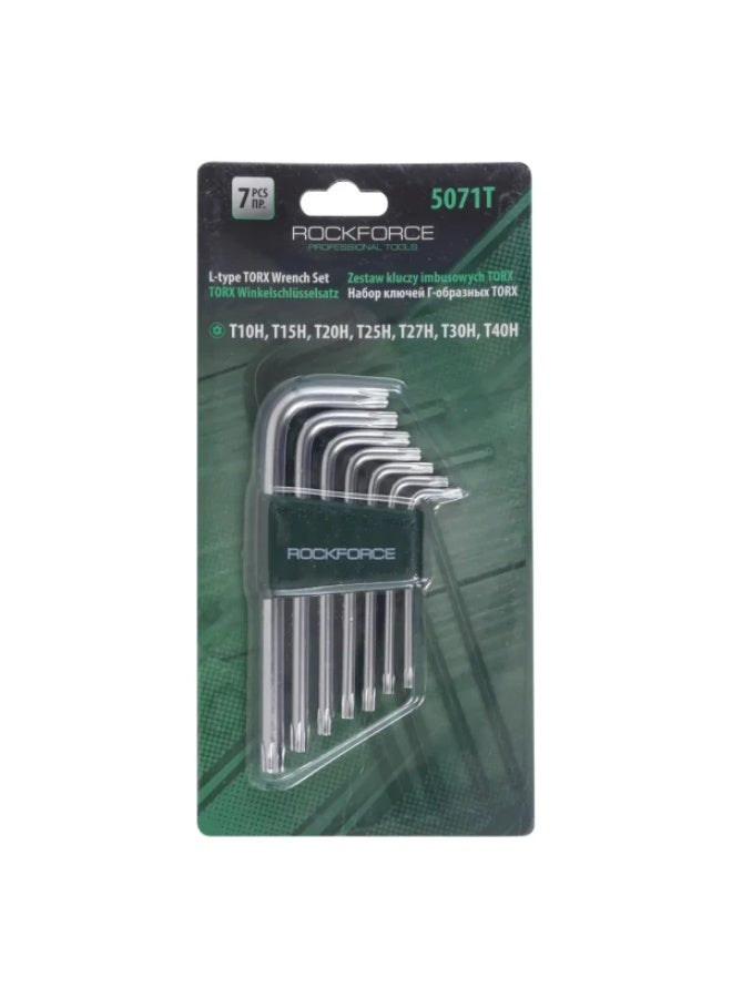 ROCKFORCE L-type Torx-wrenches set 7pcs (T10x, T15x, T20x, T25x, T27x, T30x, T40x-with hole), in plastic holde - Image 1
