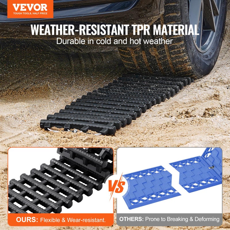 VEVOR VEVOR 7 TON Traction Boards with TPR Material, Recovery Boards for Off-road Vehicles/Cars/Pickups/SUVs/RVs, Pair Tire Traction Mats on Snow, Sand, Mud and Loose Terrain, Storage Bags, Short, Black - Image 2