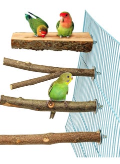 KASTWAVE 4 Pack Natural Wood Bird Perch Parrot Stand Branches Fork Toys, Pet Bird Cage Wooden Hanging Perch Platform Hammock Swing Toy for Small Parakeets, Budgies, Cockatiels, Conures, Macaws, Finches  - Image 1