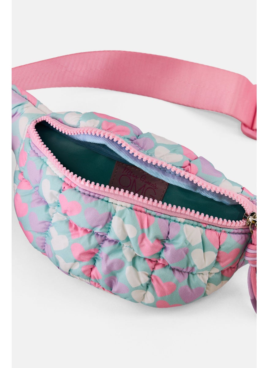 Miss Gwen's OMG Kids Girl Heart Print Fanny Pack, Light Aqua  - Image 3