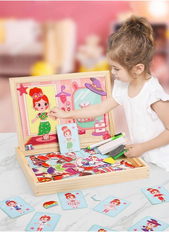 Children Magnetic Drawing Board, Girls Dress up themed toys, Wooden Puzzles Games Toys for Kids Painting Learning