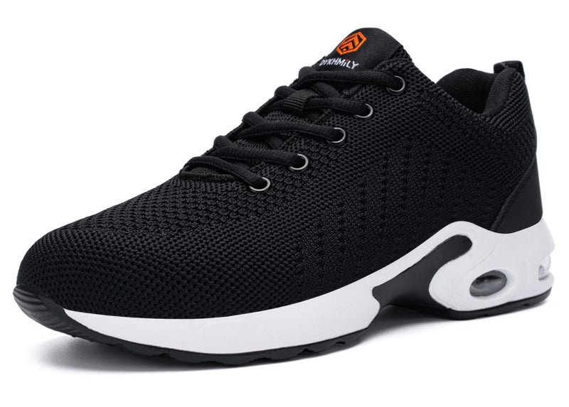 FENLERN Steel Toe Shoes for Women Lightweight Safety Shoes Ladies Classic Work Sneakers Comfortable Air Cushion Fashion Colorful Breathable Size 7,Black White - Image 1