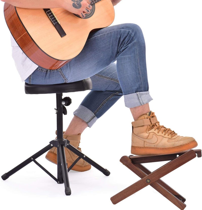 KingPoint Solid Wood Guitar Footstool 4 Adjusatble Height Levels Black Walnut Wood Guitar Footres Foldable (Black Walnut Footstool) - Image 5
