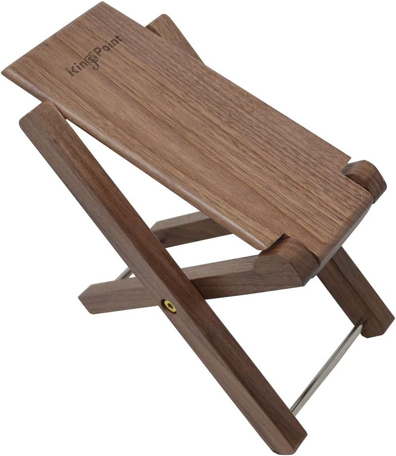 KingPoint Solid Wood Guitar Footstool 4 Adjusatble Height Levels Black Walnut Wood Guitar Footres Foldable (Black Walnut Footstool) - Image 1