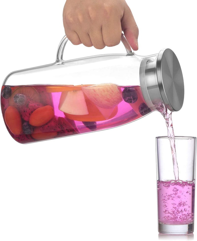 PrimeWorld Water Clear Glass Jug with Stainless Steel Strainer Lid and Handle-1850ml Hot/Cold Water Jug, Juice Beverage Carafe Perfect for Daily use-1 Piece - Image 3