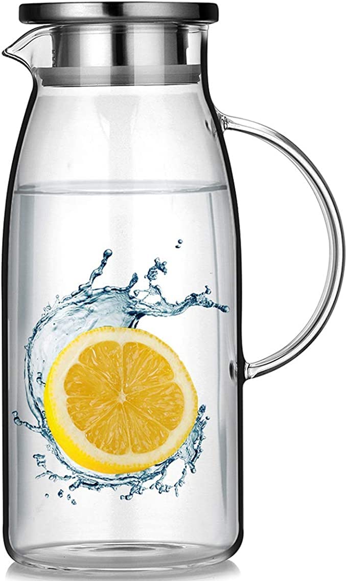 PrimeWorld Water Clear Glass Jug with Stainless Steel Strainer Lid and Handle-1850ml Hot/Cold Water Jug, Juice Beverage Carafe Perfect for Daily use-1 Piece - Image 1