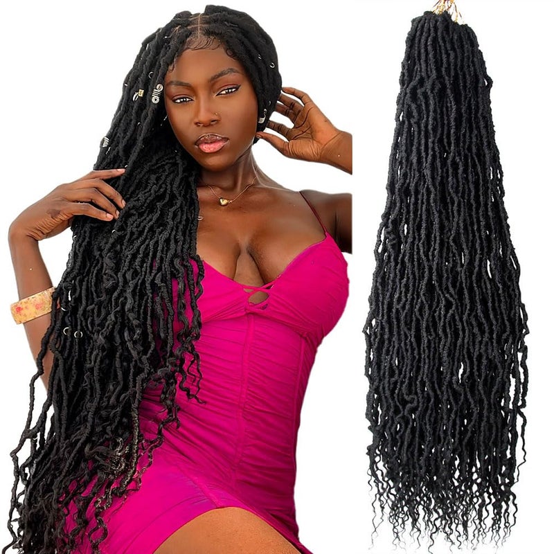 BOHOBABE Faux Locs Crochet Hair 30 Inch Boho Soft Crochet Locs with Curly Ends Long Bohemian Goddess Locs Crochet Braids for Black Women 6 Packs 1B