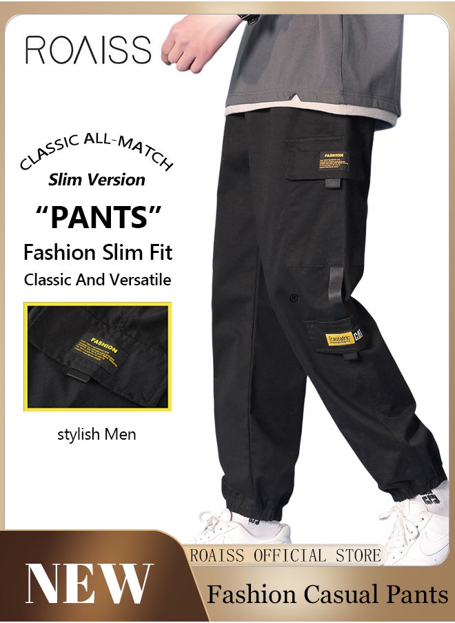 roaiss - Men's Cargo Pants Casual Pants with Elastic Drawstring Suitable for Various Body Types Simple and Trendy - Image 1