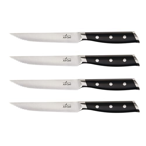 All-Clad Forged German Stainless Steel Steak Knife Set 4 Piece, Fully Forged, Expert Precision, Home Kitchen Knife Set, Knife Block Set, Kitchen Knives, Cookware Utensil, Cook Tool, Ultra Sharp - Image 1