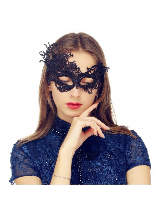 MYMENU Masquerade Mask for Women Luxury Venetian Mask Women's Lace Eye Mask for Masquerade Party Prom Ball Bar Costume Festival Carnival Mardi Gras (Phoenix Black) - Image 2