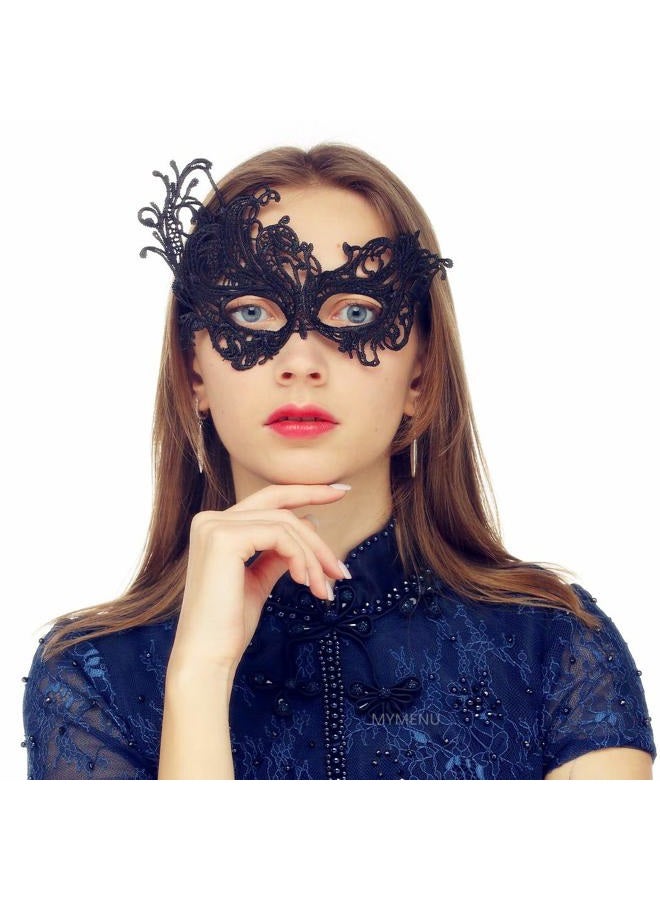 MYMENU Masquerade Mask for Women Luxury Venetian Mask Women's Lace Eye Mask for Masquerade Party Prom Ball Bar Costume Festival Carnival Mardi Gras (Phoenix Black) - Image 1