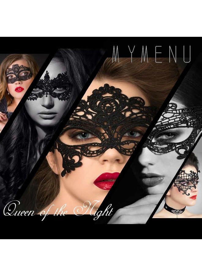 MYMENU Masquerade Mask for Women Luxury Venetian Mask Women's Lace Eye Mask for Masquerade Party Prom Ball Bar Costume Festival Carnival Mardi Gras (Phoenix Black) - Image 5