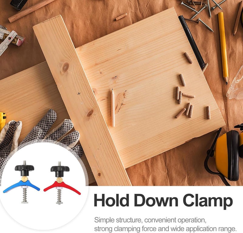 Alipis Woodworking T-track Hold down Clamp Set with T-screw and T-slot Clips Multipurpose Carpenter T Slot Clamp for Woodworking and Track Use 2pcs Blue and Red - Image 4