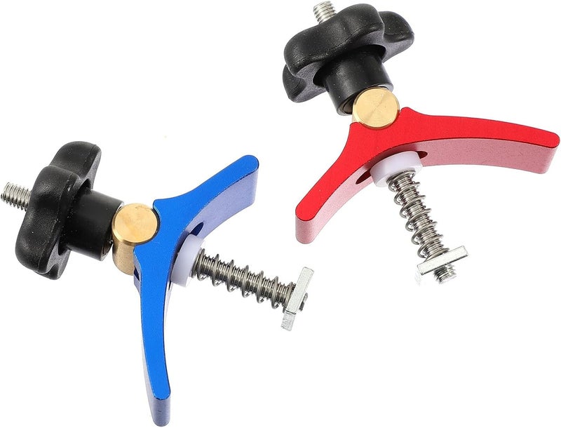 Alipis Woodworking T-track Hold down Clamp Set with T-screw and T-slot Clips Multipurpose Carpenter T Slot Clamp for Woodworking and Track Use 2pcs Blue and Red - Image 1