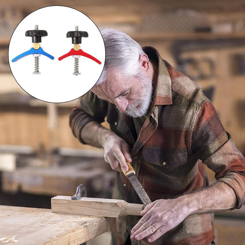 Alipis Woodworking T-track Hold down Clamp Set with T-screw and T-slot Clips Multipurpose Carpenter T Slot Clamp for Woodworking and Track Use 2pcs Blue and Red - Image 3