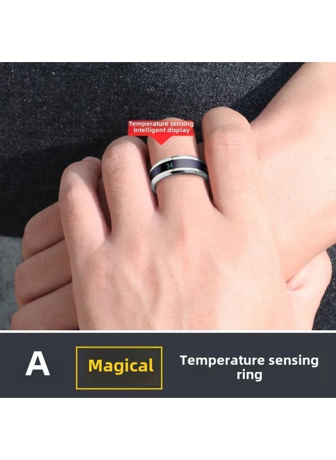 Generic Internet Celebrant Korean Style Smart Temperature Ring Temperature Ring Men's Fashionable Titanium Steel Fashion Cool All-match Ring-Colour:Smart Temperature Sensing Ring [silver] No. 9 Finger Circumference 59.5mm  - Image 1
