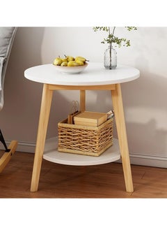 Arabest Bilayer Simple Style Wooden Coffee Table, Sofa Side Table & Small Round Table 48*60CM，Suitable for living room and bedroom（Warm White）  - Image 2