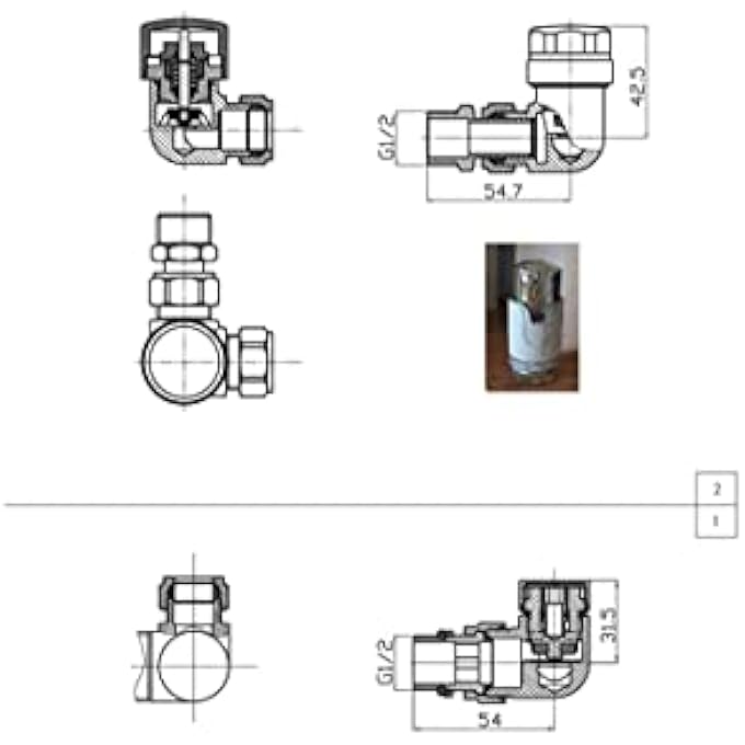 PRO THERMOSTATIC CORNER RADIATOR VALVE 1/2" (TRV) AND LOCKSHIELD VALVE, CENTRAL HEATING, TOWER RAIL VALVE- WHITE/CHROME - Image 3