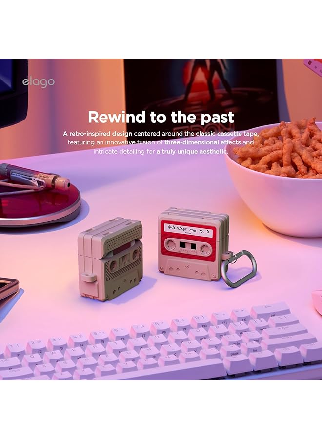 Elago Airpods 4 Cassette Tape Case Classic White Red - Image 3