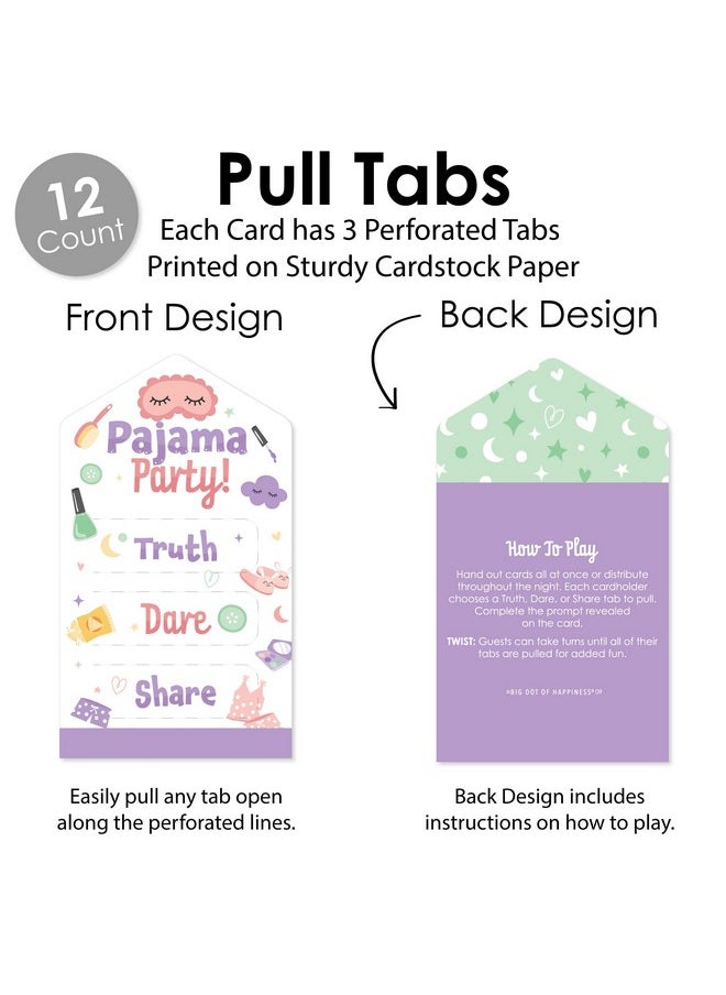 Big Dot of Happiness Big Dot of Happiness Pajama Slumber Party - Girls Sleepover Birthday Party Game Pickle Cards - Truth, Dare, Share Pull Tabs - Set of 12  - Image 3