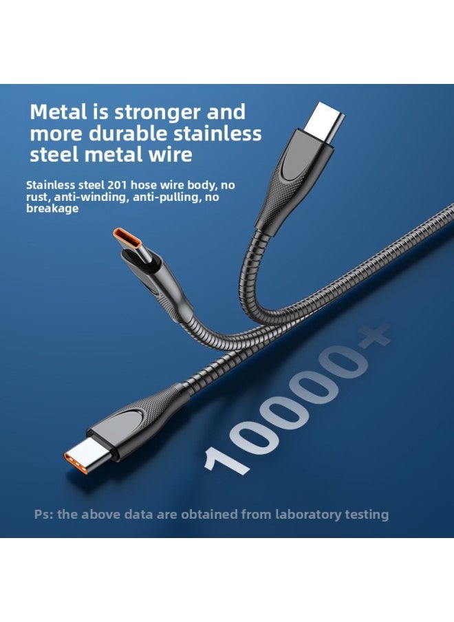 Generic - Zinc Alloy PD Data Line 100W Fast Charging Metal Hose Spring Line Animal Anti-bite Winding Mobile Phone 6A Charging Line-Model:C To C (rose Gold) 1m - Image 1