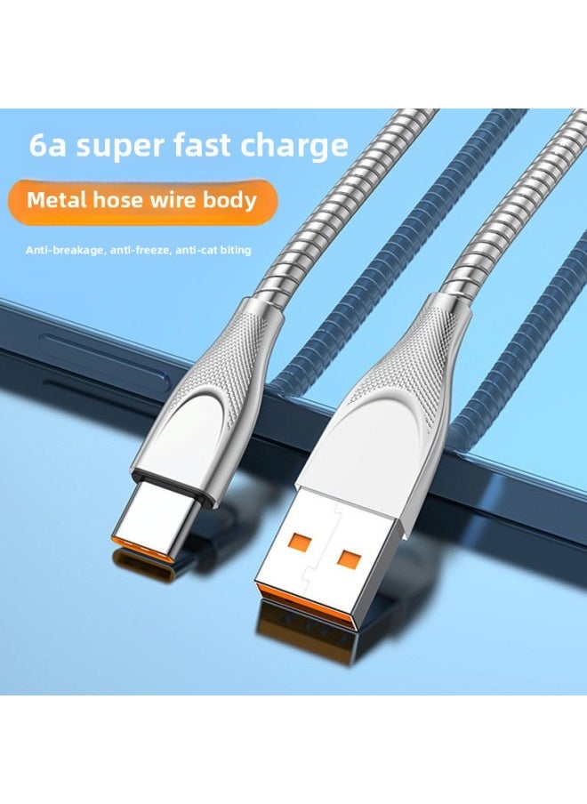 Generic - Zinc Alloy PD Data Line 100W Fast Charging Metal Hose Spring Line Animal Anti-bite Winding Mobile Phone 6A Charging Line-Model:C To C (rose Gold) 1m - Image 1