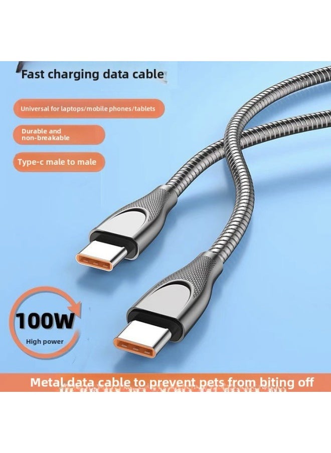 Generic - Zinc Alloy PD Data Line 100W Fast Charging Metal Hose Spring Line Animal Anti-bite Winding Mobile Phone 6A Charging Line-Model:C To C (rose Gold) 1m - Image 1