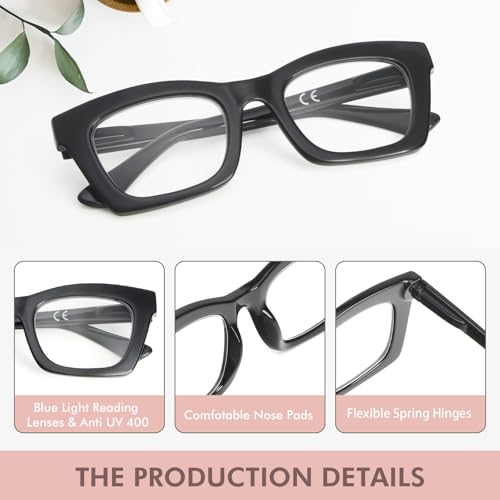 REAVEE Oprah Style Reading Glasses for Women Blue Light Blocking Computer Fashion Readers with Spring Hinge and Glasses pouch （Black/Pink/Tortoise +0.75） - Image 3
