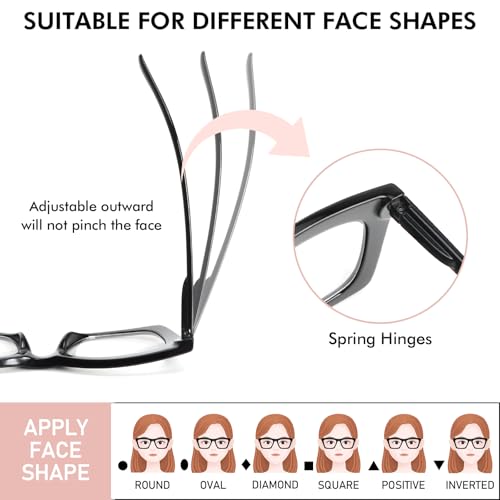 REAVEE Oprah Style Reading Glasses for Women Blue Light Blocking Computer Fashion Readers with Spring Hinge and Glasses pouch （Black/Pink/Tortoise +0.75） - Image 4