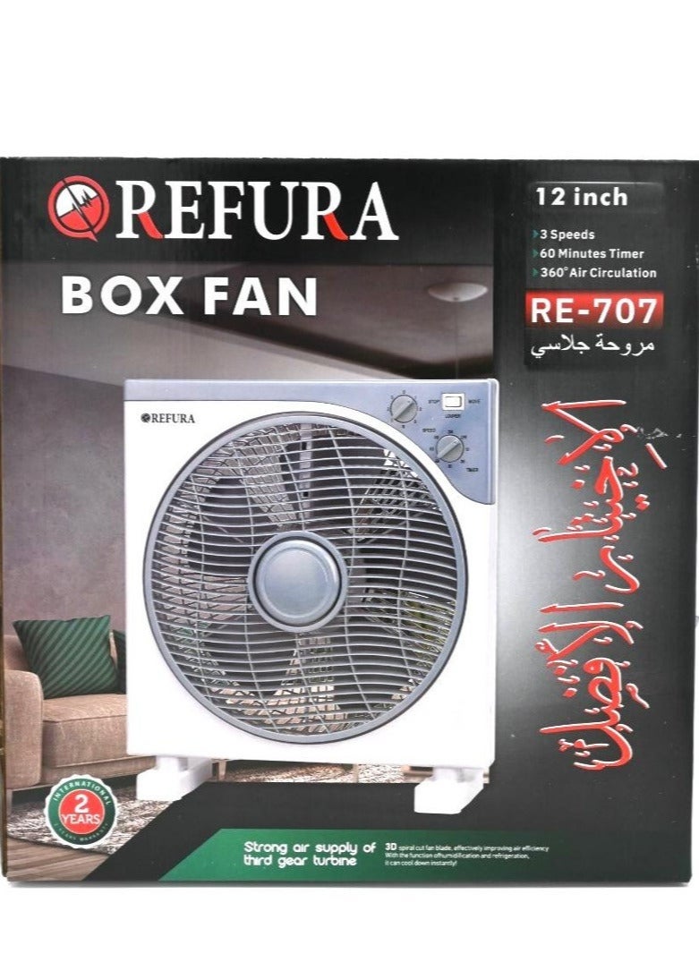 REFURA 12-Inch Box Fan | 3 Speed | 360° Air Circulation | 60 Min Timer | 70W | RE-707 - Image 3