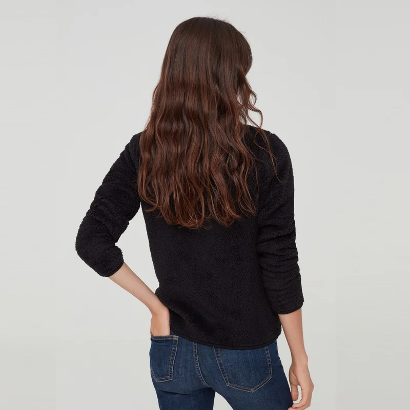 كاكا Women's Welsoft Black Zipper Jacket Fleece Cardigan